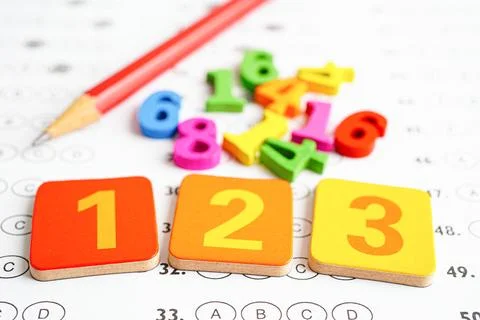 Math number with pencil on answer sheet test choice for learning Mathematic.. Stock Photos