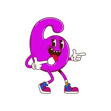 Math number six groovy cartoon character Stock Illustration