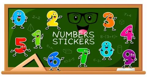 Math numbers and digit characters stickers pack 스톡 일러스트