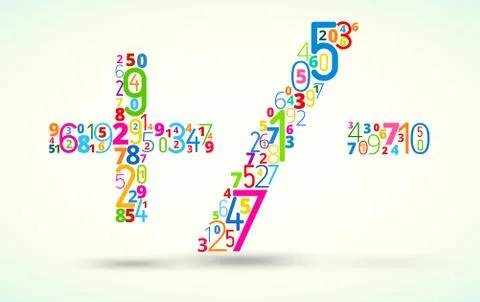 Math operands, colored vector font from numbers Illustrazione stock