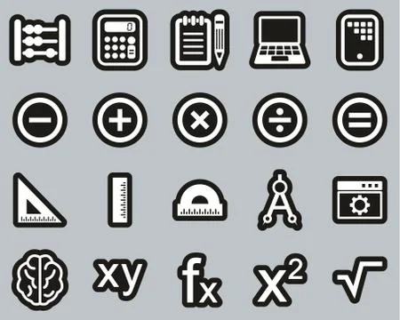 Math Or Math Science Icons White On Black Sticker Set Big Illustrazione stock