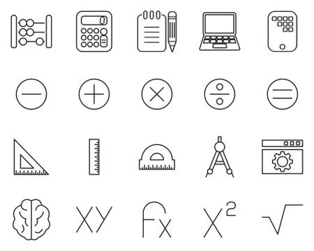 Math Or Math Science Icons Black &amp; White Thin Line Set Big 스톡 일러스트