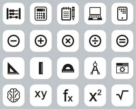 Math Or Math Science Icons Black &amp; White Flat Design Set Big イラスト素材