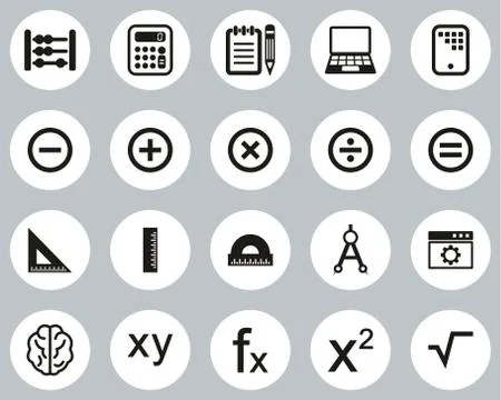 Math Or Math Science Icons Black &amp; White Flat Design Circle Set Big Stock Illustration