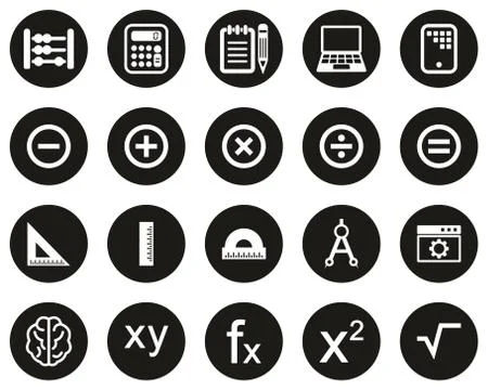 Math Or Math Science Icons White On Black Flat Design Circle Set Big イラスト素材