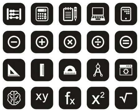 Math Or Math Science Icons White On Black Flat Design Set Big イラスト素材