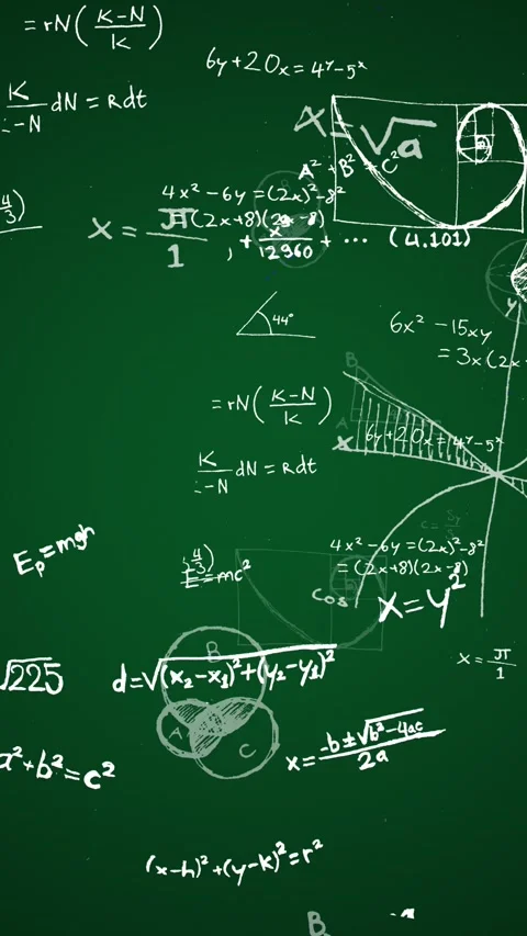 MATH overlay 3D animated hand-drawn math formulas Stock Footage 335455602