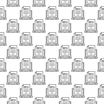 Math Paper with Laptop vector Mathematics concept outline seamless pattern Illustrazione stock