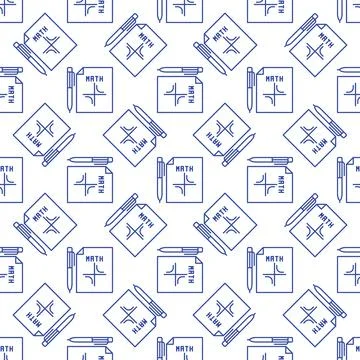 Math Paper with Pen vector Mathematics concept line seamless pattern Stock Illustration