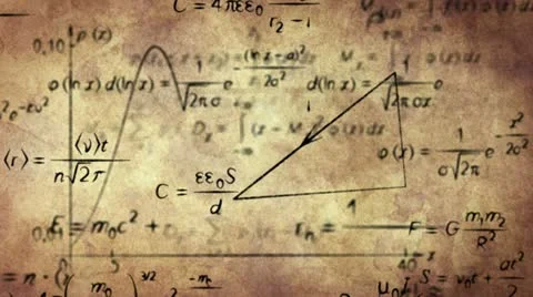 Math physics formulas on old paper loopable Stock Footage