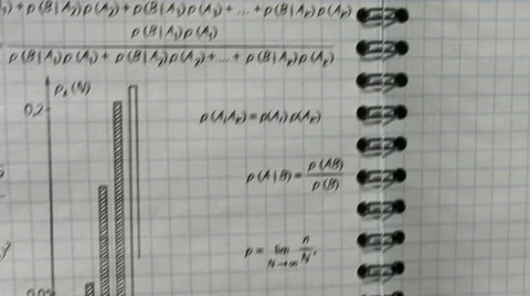 Math physics formulas on squared exercise book flying camera Stock Footage 11241558