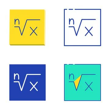 Math powers and roots icon set in flat and line style Stock Illustration