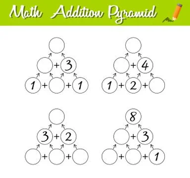 Math Pyramid Game. Educational a mathematical game. Beginner level. Mathemati Illustrazione stock