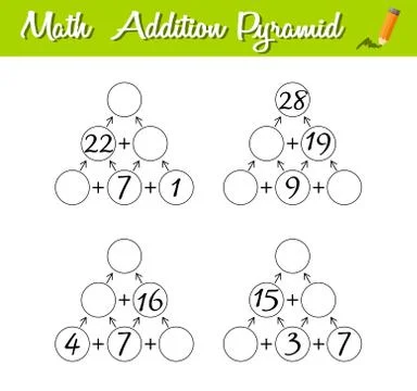 Math Pyramid Game. Educational a mathematical game. Beginner level 3. Mathema Stock Illustration