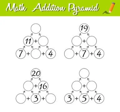 Math Pyramid Game. Educational a mathematical game. Beginner level 2. Mathema Stock Illustration