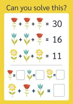 Math riddle, vector format. Find the answer, picture equations. Brain teaser Stock Illustration