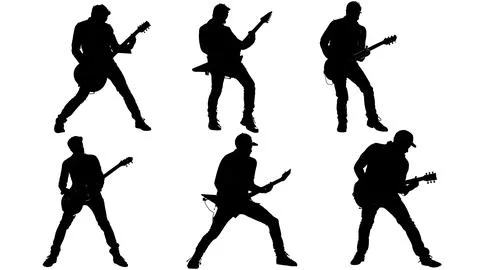 Math Rock Guitarist in Technical Tapping Poses Silhouettes Stock Illustration