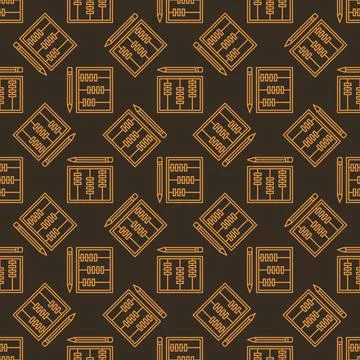 Math School Abacus with Pencil vector Education outline seamless pattern Stock Illustration