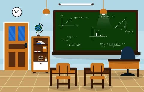 Math School Class Classroom Blackboard Table Chair Education Illustration Stock Illustration