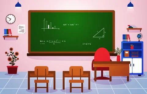 Math School Class Classroom Blackboard Table Chair Education Illustration Stock Illustration