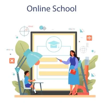 Math school online service or platform. Learning mathematics Stock Illustration