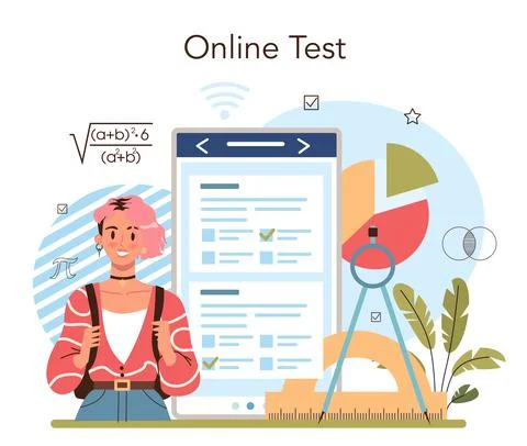 Math school subject online service or platform. Students studying Stock Illustration