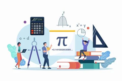 Math school subject. People studying mathematics. Stock Illustration