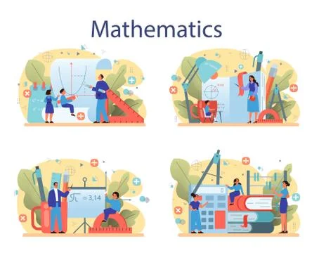 Math school subject set. Learning mathematics, idea of education and Stock Illustration