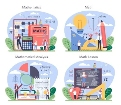 Math school subject set. Learning mathematics, idea of education Stock Illustration