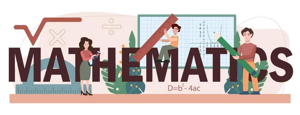 Math school subject web banner or landing page set. Students studying Stock Illustration