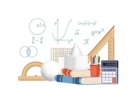 Math science courses online education concept or school lesson vector illustr Stock Illustration