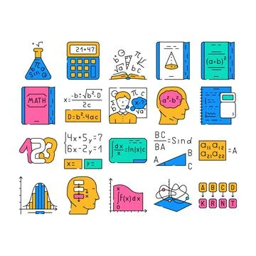 Math science education school icons set vector 스톡 일러스트