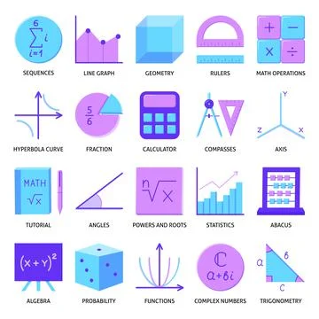 Math science icon set in flat style Stock Illustration