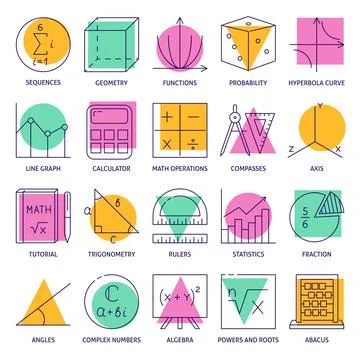 Math science icon set in line style Stock Illustration
