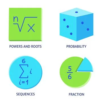 Math science icons set in flat style Stock Illustration