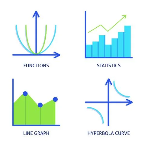 Math science icons set in flat style Illustrazione stock