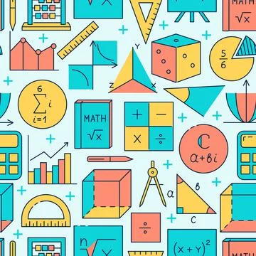 Math seamless pattern in colored line style Stock Illustration