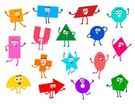 Math shape characters, cartoon geometric figures 库存插图
