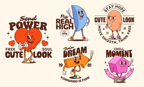 Math shape groovy characters stickers or prints Stock Illustration