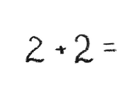 Math simple equation. Two plus two equals. Stock Photos
