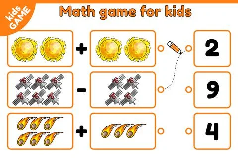 Math space game Count objects and choose number Stock Illustration