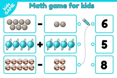 Math space game Count planets and choose number Stock Illustration