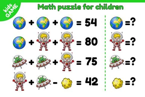 Math space game puzzle for training kids Stock Illustration