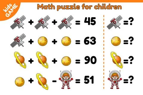 Math space game puzzle for training kids Stock Illustration