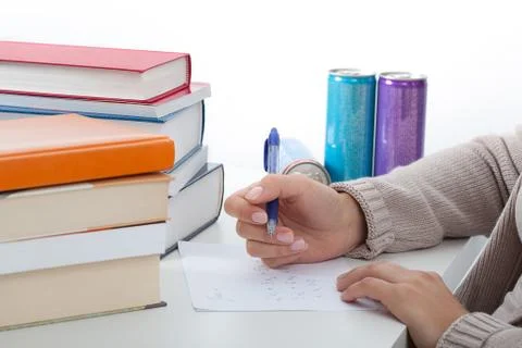 Math student learning for exam Stock Photos