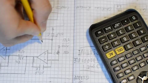 Math student using pencil and calculator for study math for an exams. Stock Footage 221327099
