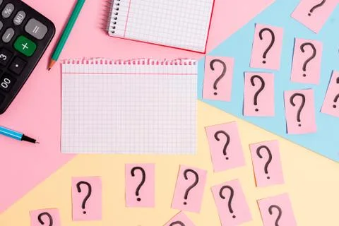 Math stuff with scribbled and crumbling papers plus writing equipment on Stock Photos