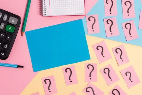 Math stuff with scribbled and crumbling papers plus writing equipment on Stock Photos