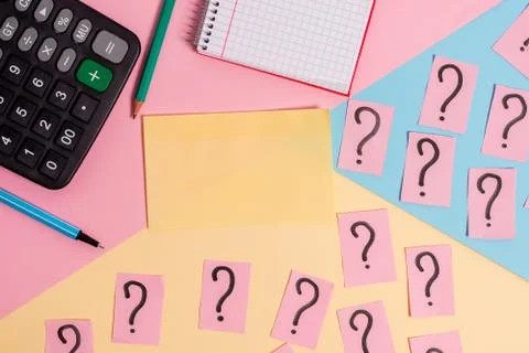 Math stuff with scribbled and crumbling papers plus writing equipment on Stock Photos