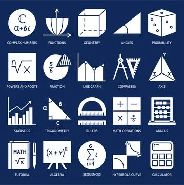 Math symbols icon set in flat style Stock Illustration